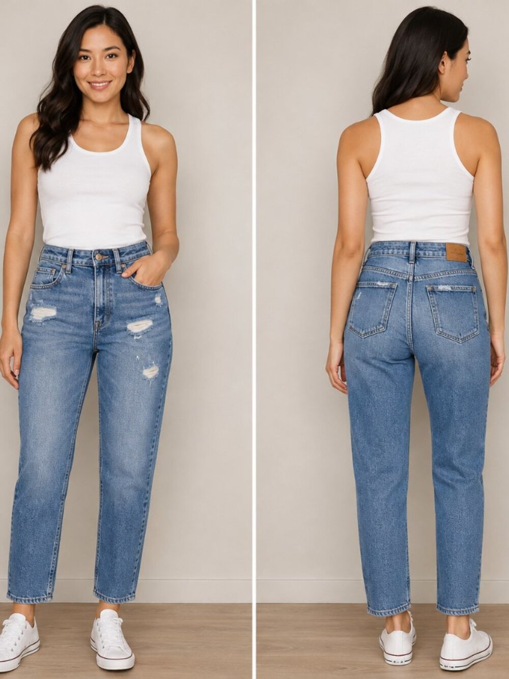 American Eagle Women's Distressed Stretch Mom Jeans Size 2 Regular Blue